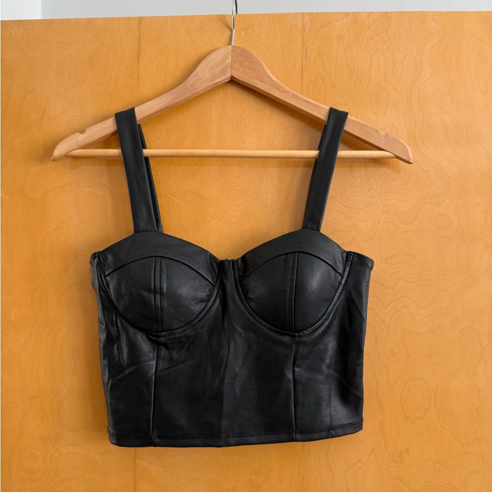 Black Faux Leather Bustier Crop Top